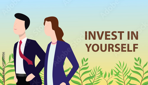 invest in yourself concept with business man and business woman standing together looking for improvement