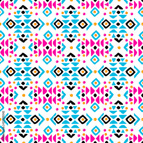 Aztec style seamless geometry pattern with tribal ornament. Ornamental ethnic background collection. Use for fabric prints, surface textures, cloth design, wrapping. EPS 10 vector illustration.