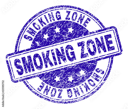 SMOKING ZONE stamp seal watermark with grunge texture. Designed with rounded rectangles and circles. Blue vector rubber print of SMOKING ZONE caption with scratched texture.