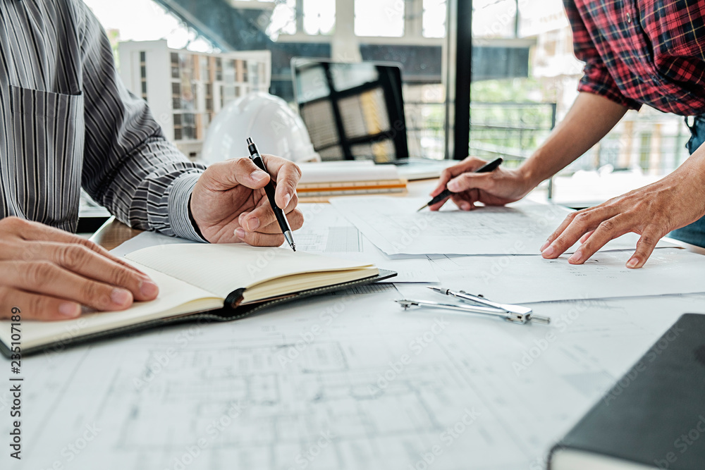 Architect Engineer Design Working on Blueprint Planning Concept