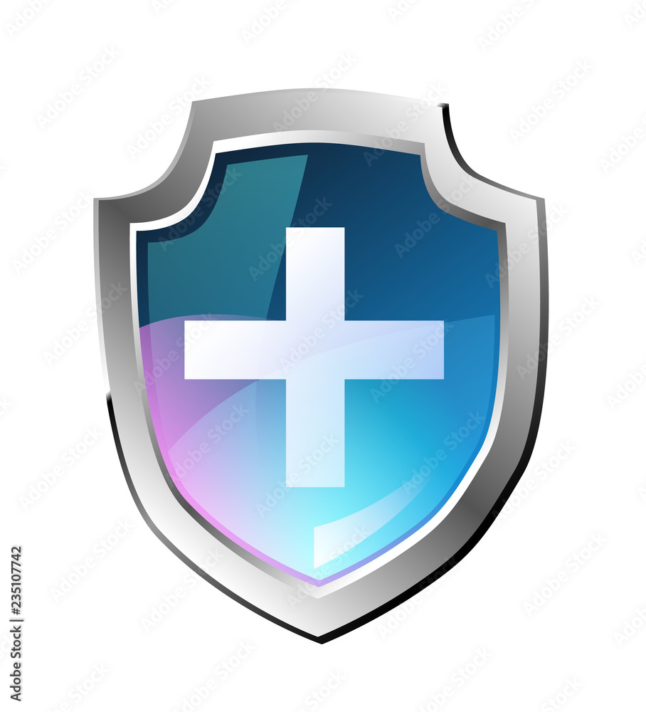 Fototapeta premium Vector blue shieldVector blue shield, realistic image, white cross