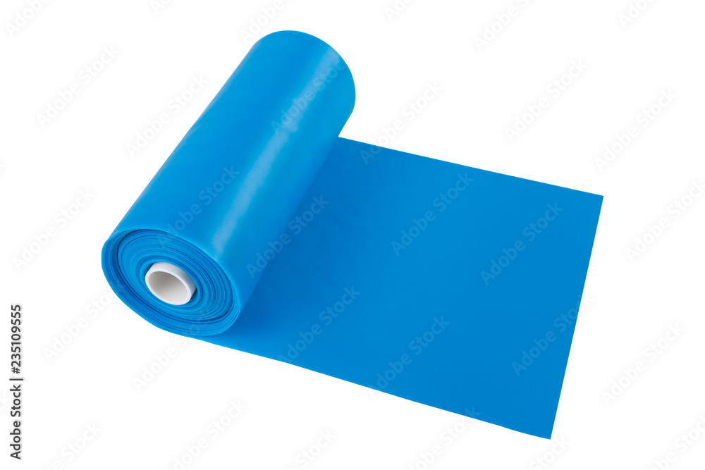 roll of blue tape for stretching, strength fitness exercises, on white background, isolate roll of blue tape for stretching, strength fitness exercises, on white background, isolate
