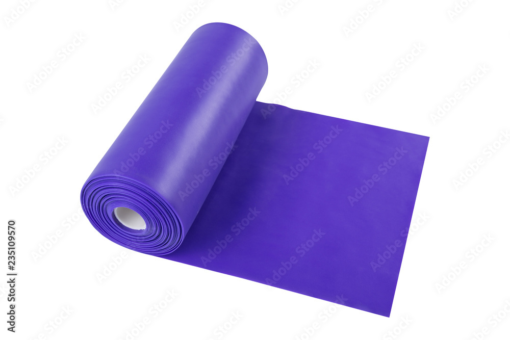 a roll of lilac ribbon for stretching, fitness or yoga, on a white background, isolate a roll of lilac ribbon for stretching, fitness or yoga, on a white background, isolate
