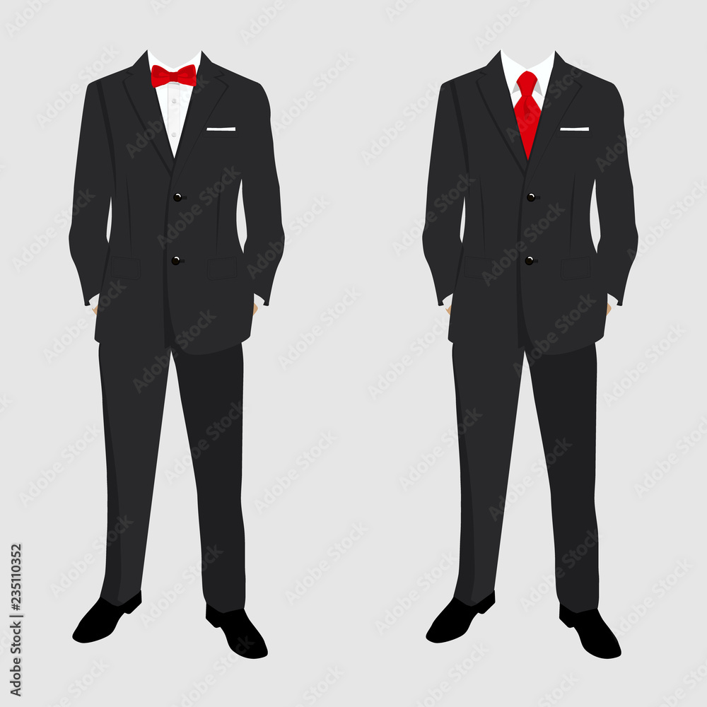 Wedding men's suit and tuxedo. Collection. Vector illustration. Stock ...