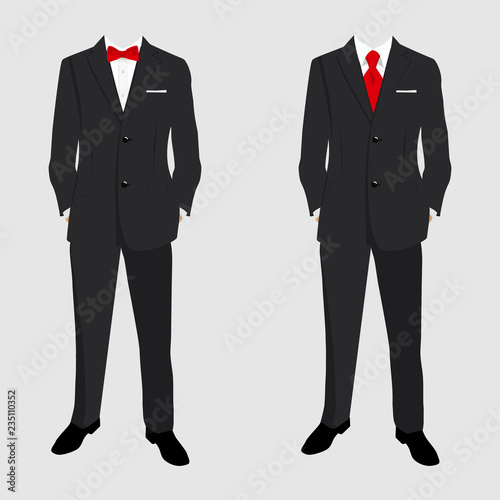 Wedding men's suit and tuxedo. Collection. Vector illustration.