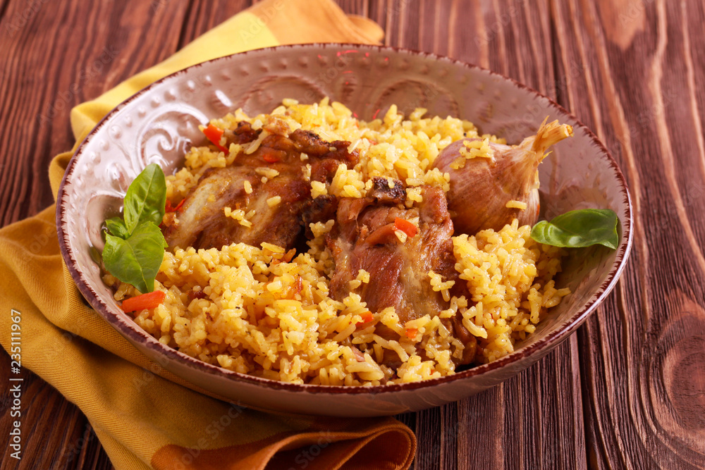 Pork ribs and rice dish
