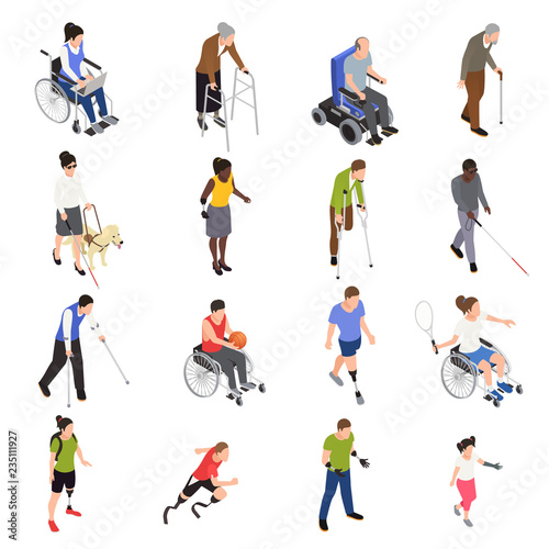 Disabled People Isometric Set