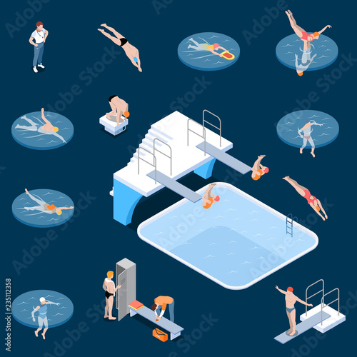 Public Swimming Pool Isometric Set