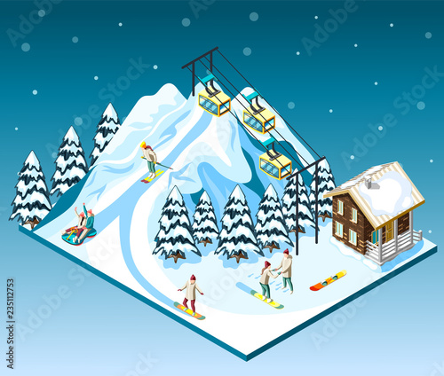 Ski Resort Isometric Composition