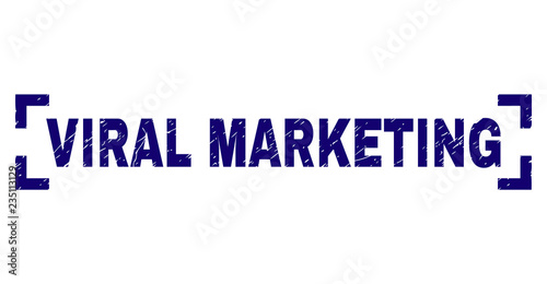VIRAL MARKETING text seal imprint with grunge texture. Text label is placed inside corners. Blue vector rubber print of VIRAL MARKETING with dust texture.