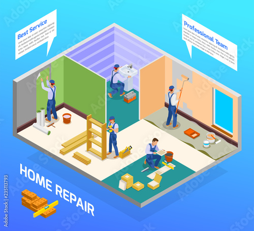 Craftsman Repairman Isometric Composition 