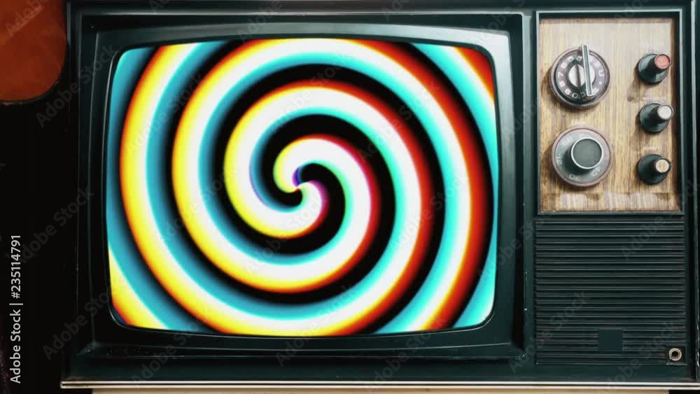 Vintage TV Hypnosis Screen Television Background Loop. Zooming to an