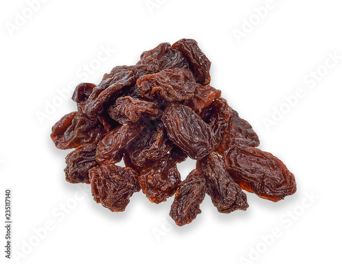Dried raisins isolated on white clipping path