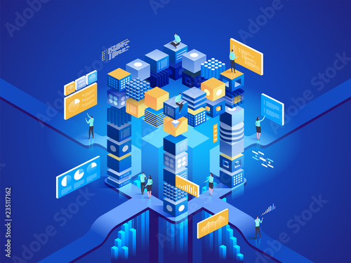 Technology isometric concept. Software, web development, programming.