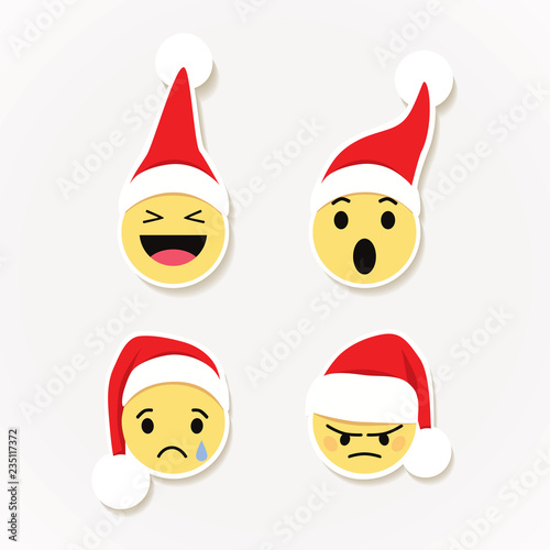 Set of flat New Year emoji stickers icons,funny faces with different expression,social media reactions