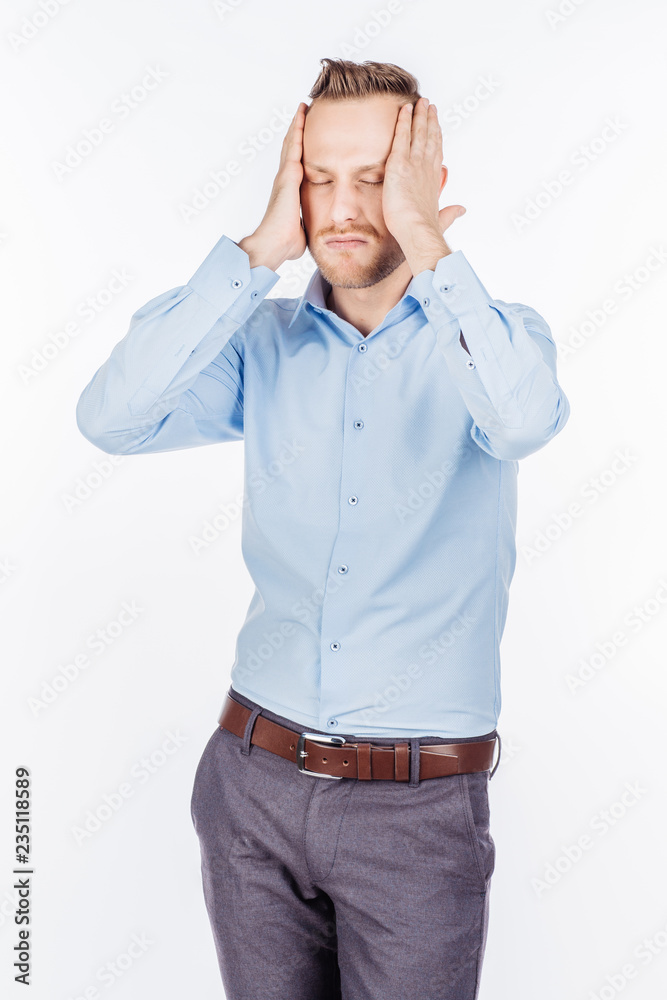 Man on a white studio background. emotions and people concept. Man on a white studio background. emotions and people concept.