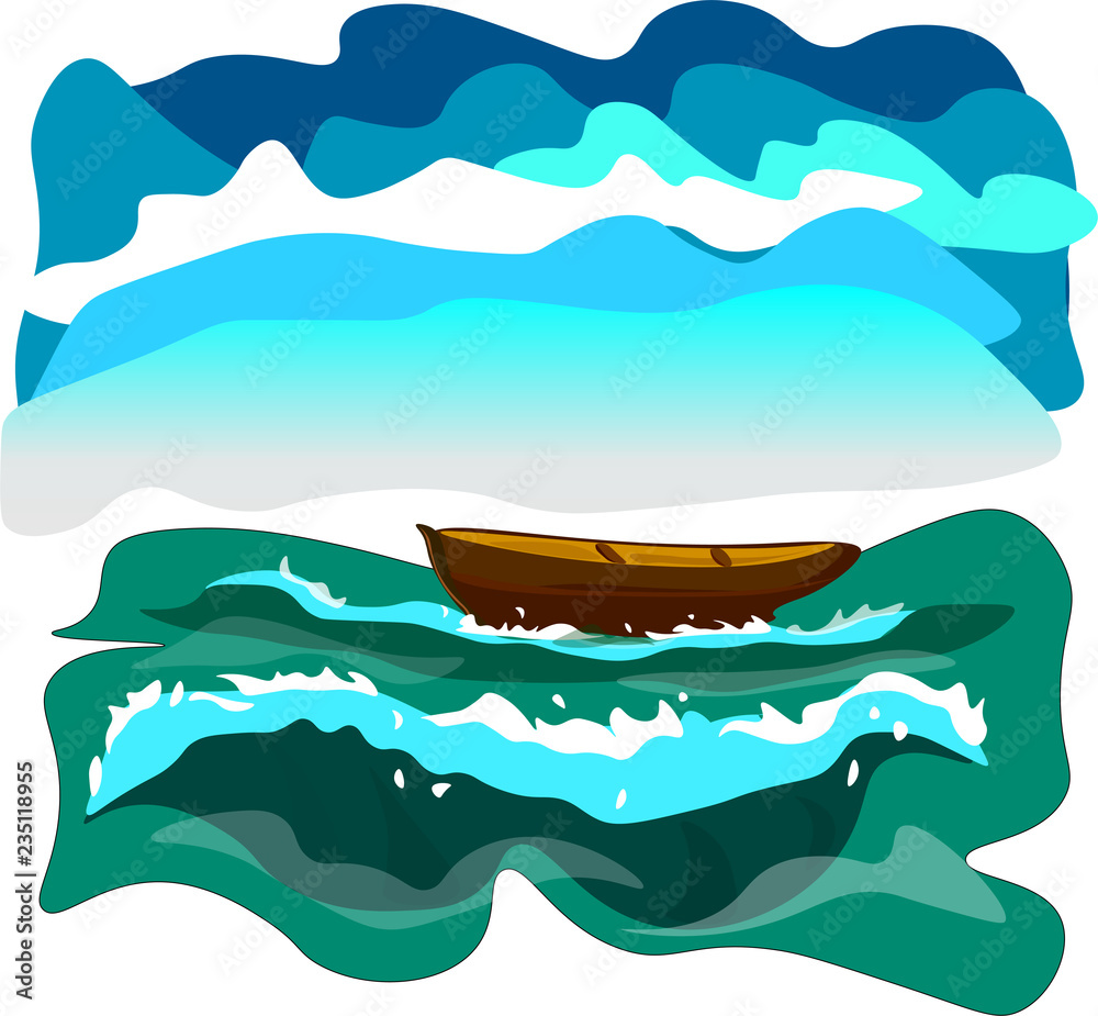wooden boat in the sea vector illustration