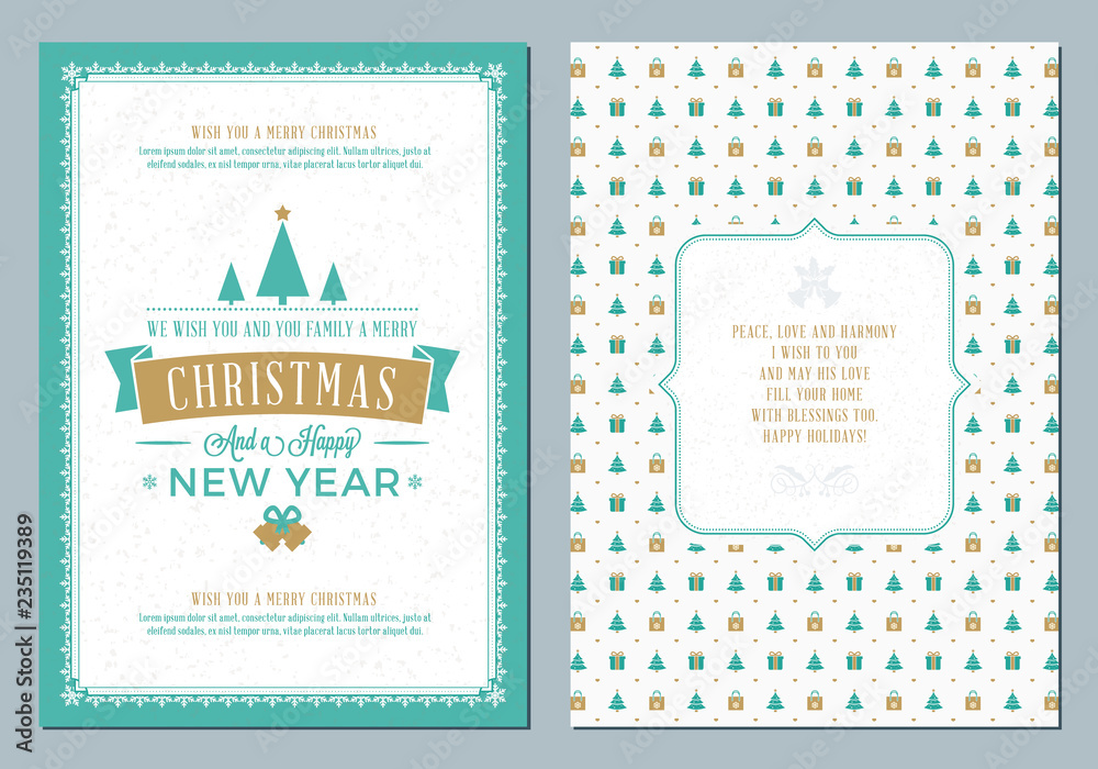 Merry Christmas greeting card template. Typographic retro design. Vector Illustration