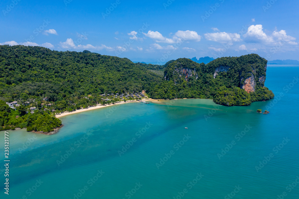 Aerial view of the beautiful, quiet island of Koh Yao Noi in Thailand