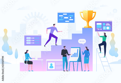 Coaching, business training, goal achievement, success, progress, career ladder.