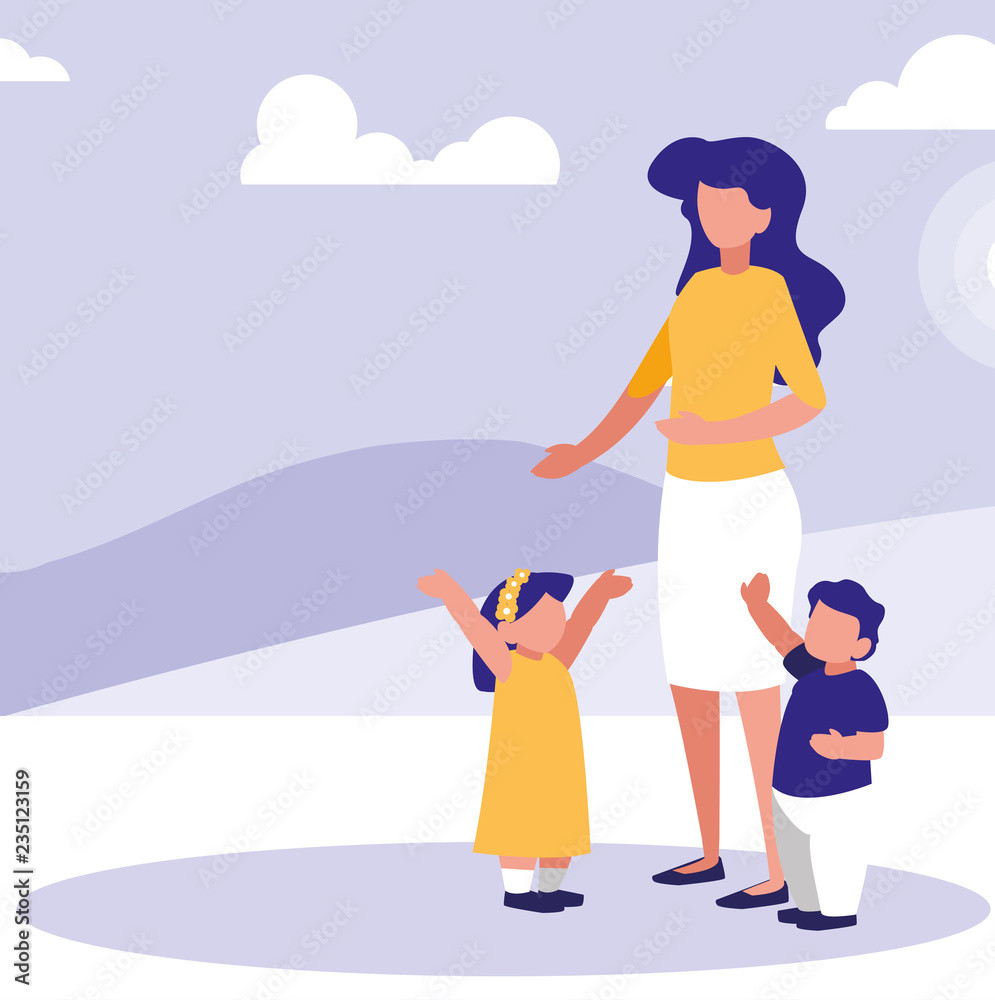 Mother with kids in the park design Mother with kids in the park design