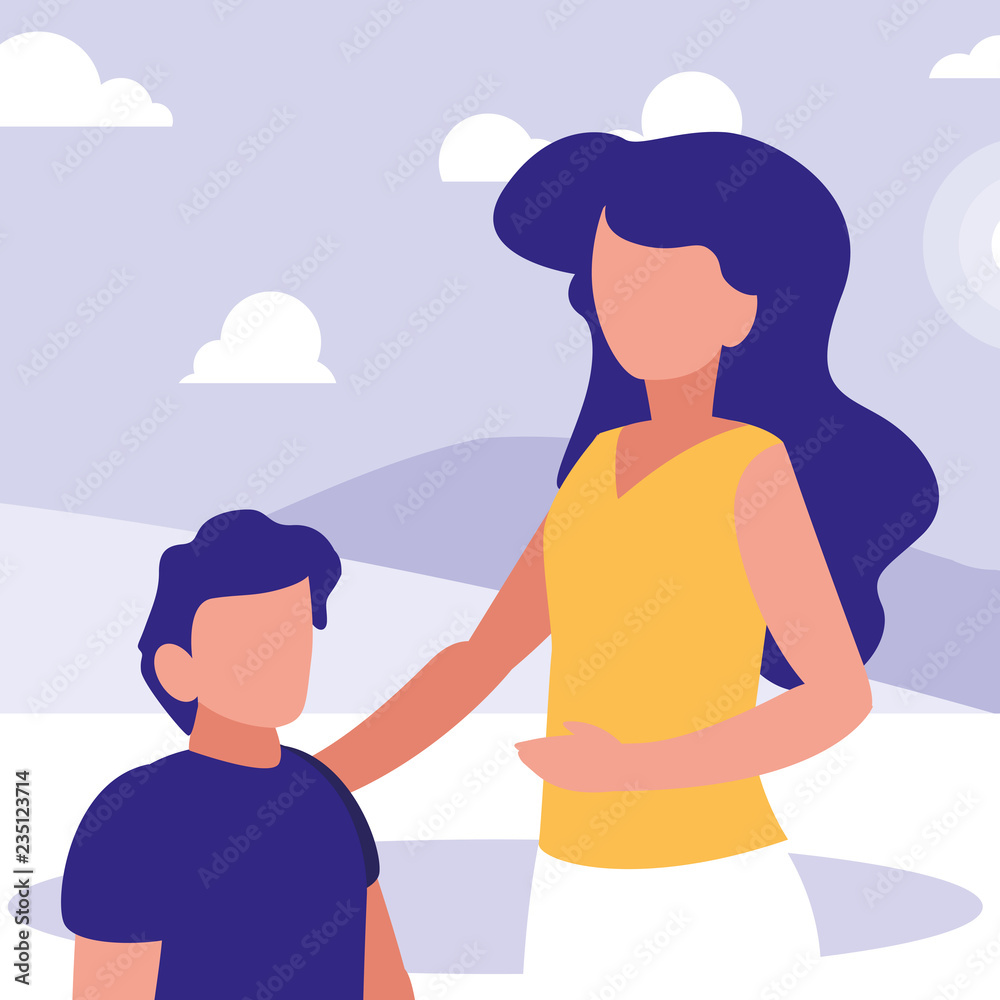 Mother with son in the park design Mother with son in the park design