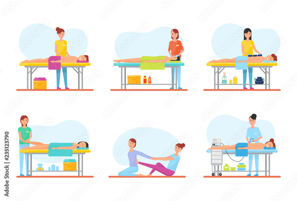 Obraz premium Massage Therapy and Treatment Icons Set Vector