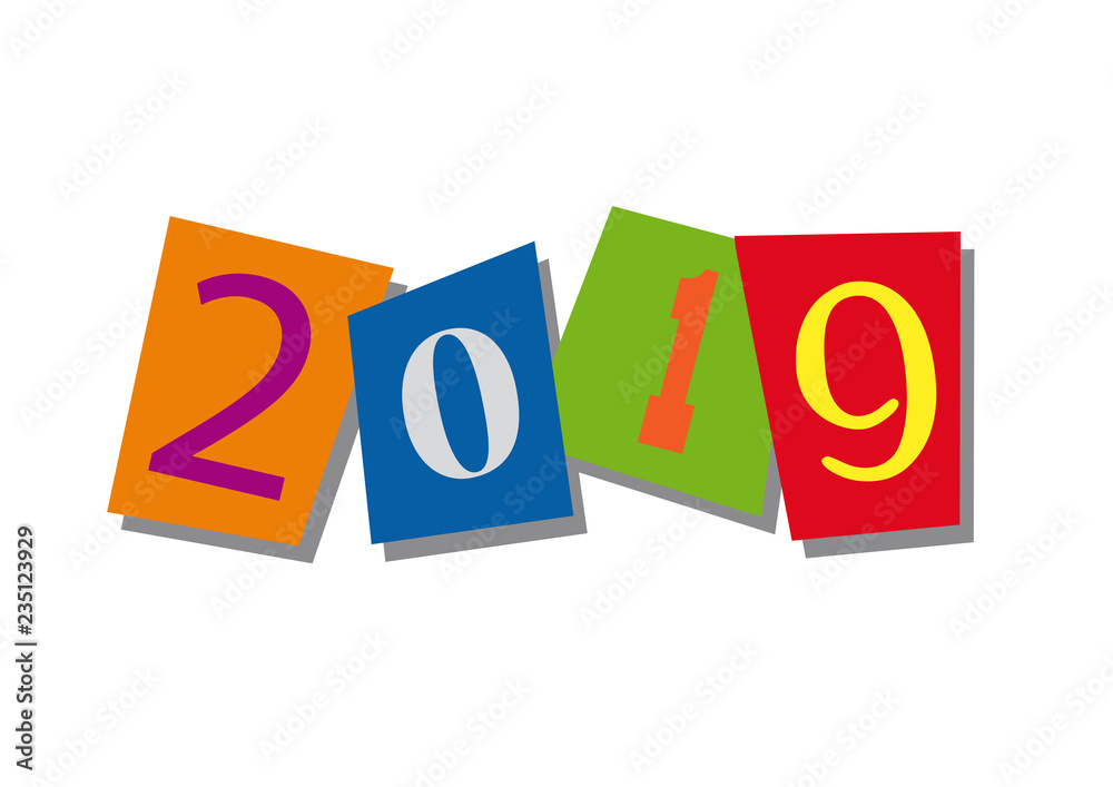 2019, word and text cut from paper, in flat design 2019, word and text cut from paper, in flat design