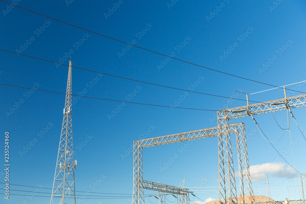 power line and electricity concept - transmission towers in united states of america power line and electricity concept - transmission towers in united states of america
