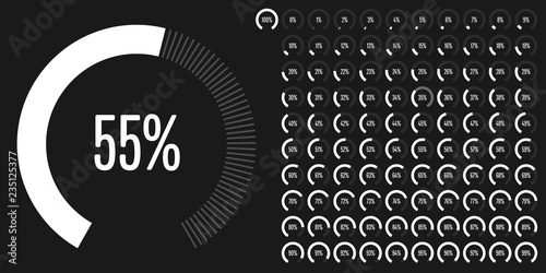 Set of circular sector percentage diagrams (meters) from 0 to 100 ready-to-use for web design, user interface (UI) or infographic - indicator with white