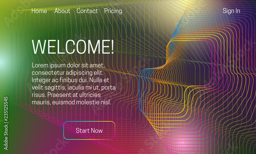 Asbtract colorful background design. Landing page template with dynamic dots and lines dispersion.