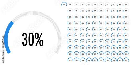 Set of circular sector percentage diagrams (meters) from 0 to 100 ready-to-use for web design, user interface (UI) or infographic - indicator with blue