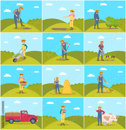 Beekeeper and Farming Man Vector Illustration