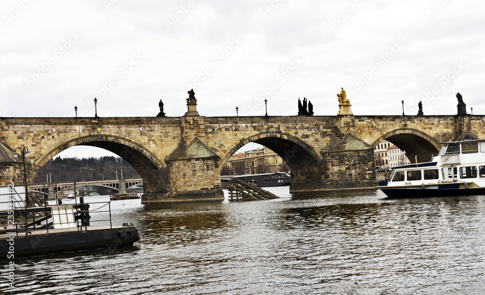 Charles Bridge, a famous historic bridge that crosses the Vltava river