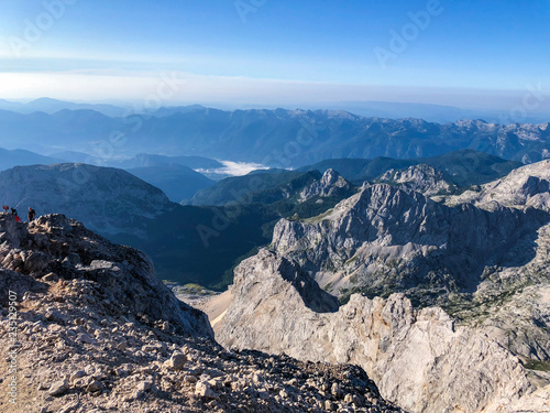 View from the top of the highest mountain in Slovenia called Triglav 2864m heigh