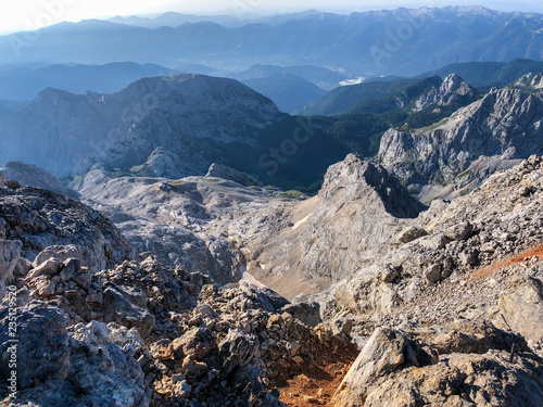 Landscape view from path leading to highest Slovenian mountain Triglav at 2864m.