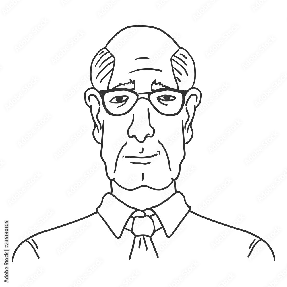 Vector Line Art Business Avatar - Old Bald Man in Shirt and Necktie. Vector Line Art Business Avatar - Old Bald Man in Shirt and Necktie.