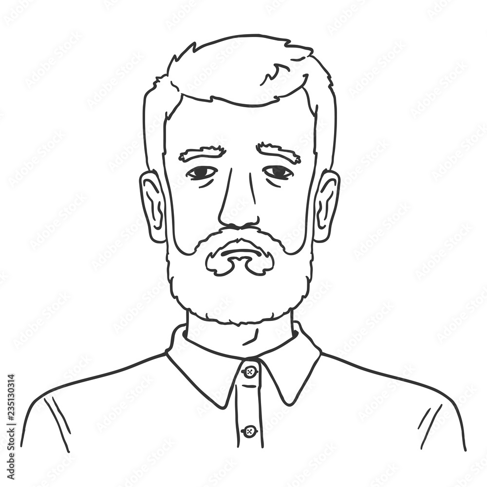 Vector Line Art Business Avatar - Bearded Man in Shirt