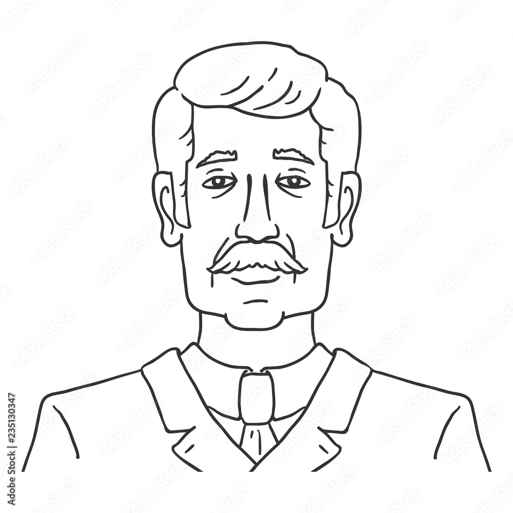 Vector Line Art Business Avatar - Old Moustached Man in Suit. Vector Line Art Business Avatar - Old Moustached Man in Suit.