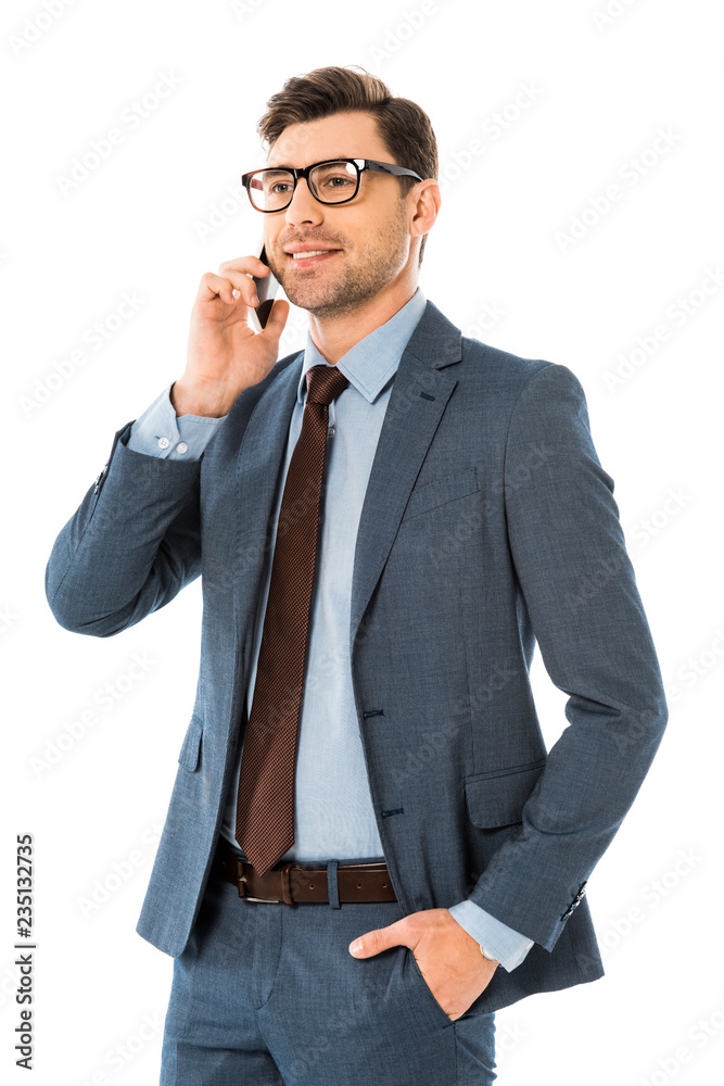 confident businessman talking on smartphone isolated on white confident businessman talking on smartphone isolated on white