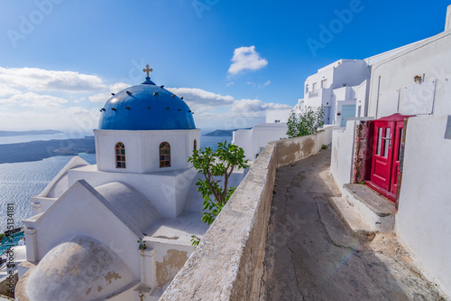 Vista panoramica sulla caldera dal villaggio di imerovigli, isola di Santorini GR 