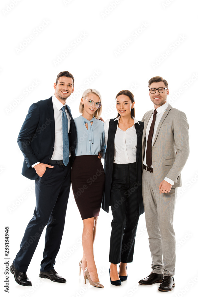 successful businesspeople hugging together isolated on white successful businesspeople hugging together isolated on white