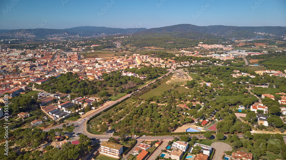 Aerial drone picture from ams all Spanish town Palamos