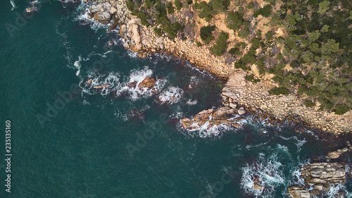 Aerial drone picture from Costa Brava in Catalonia, Spain, near the small town Palamos