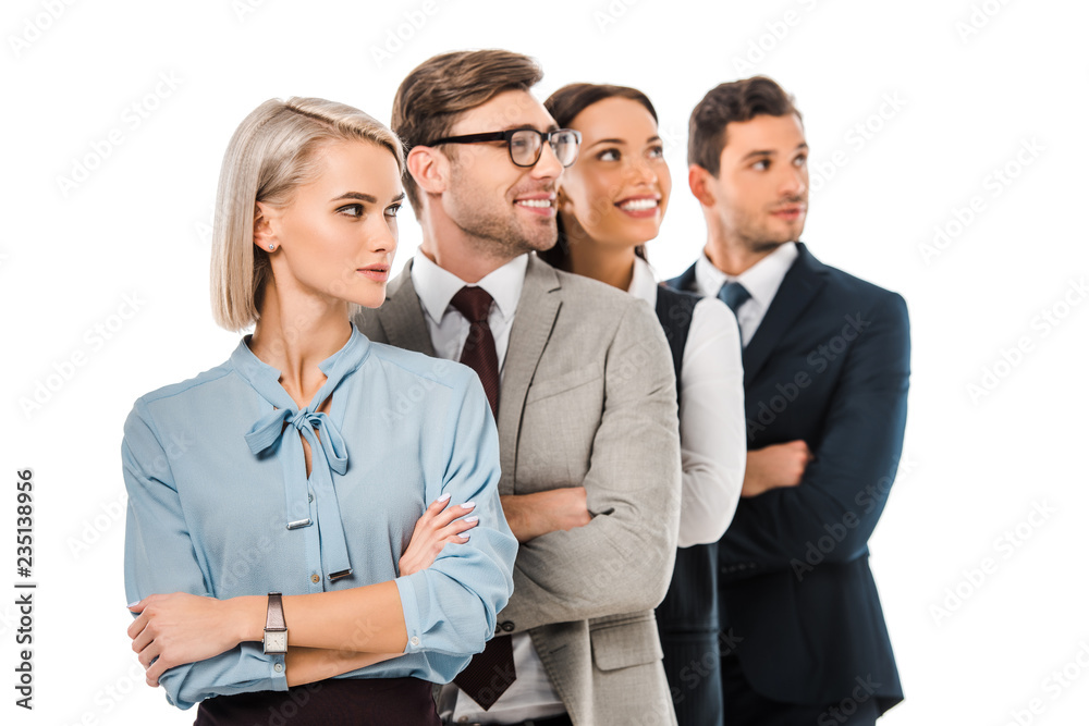 successful businesspeople posing with crossed arms isolated on white successful businesspeople posing with crossed arms isolated on white