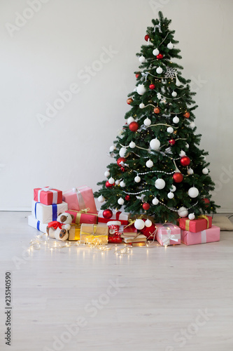new year Christmas tree winter holiday gifts interior postcard decor winter