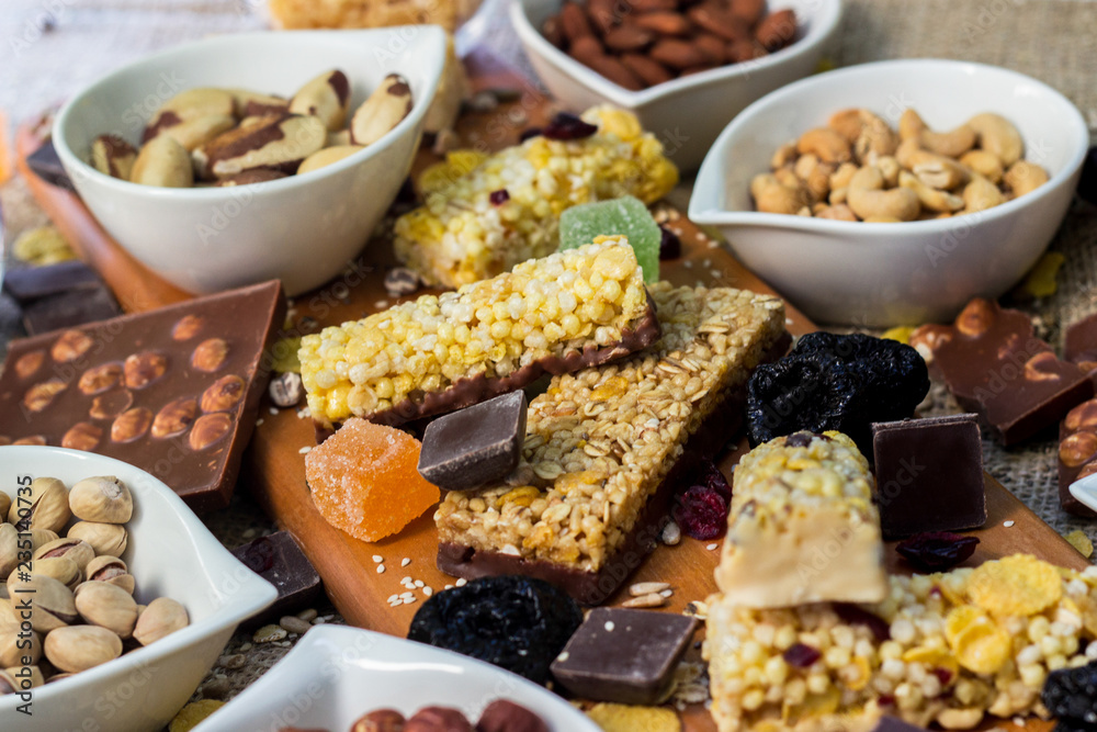 Granola bars with healthy nuts and dried fruits Granola bars with healthy nuts and dried fruits