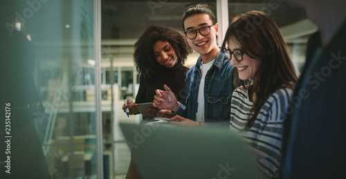 Students enjoying studying at university workshop photo