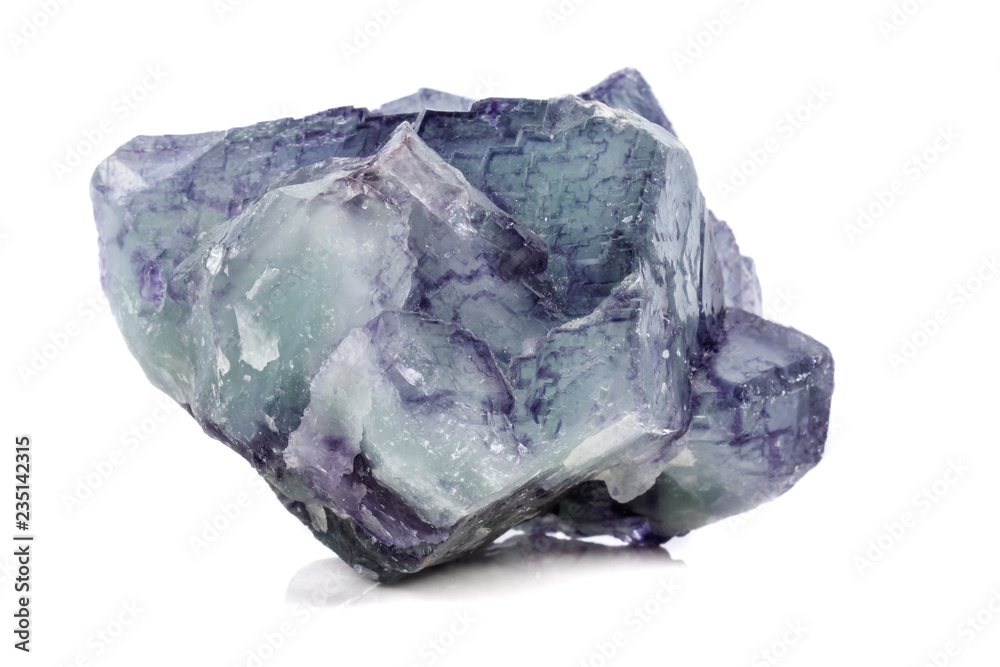 Macro mineral stone Fluorite on white background close up Macro mineral stone Fluorite on white background close up