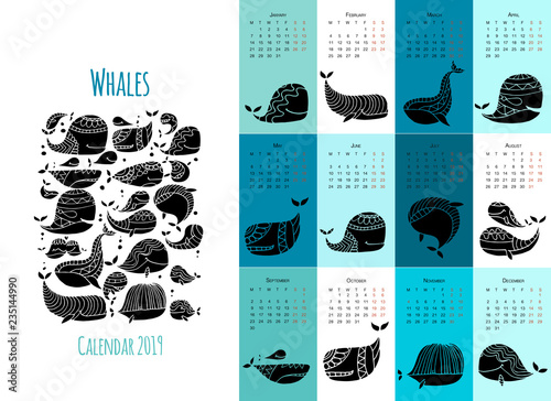 Whales, calendar 2019 design
